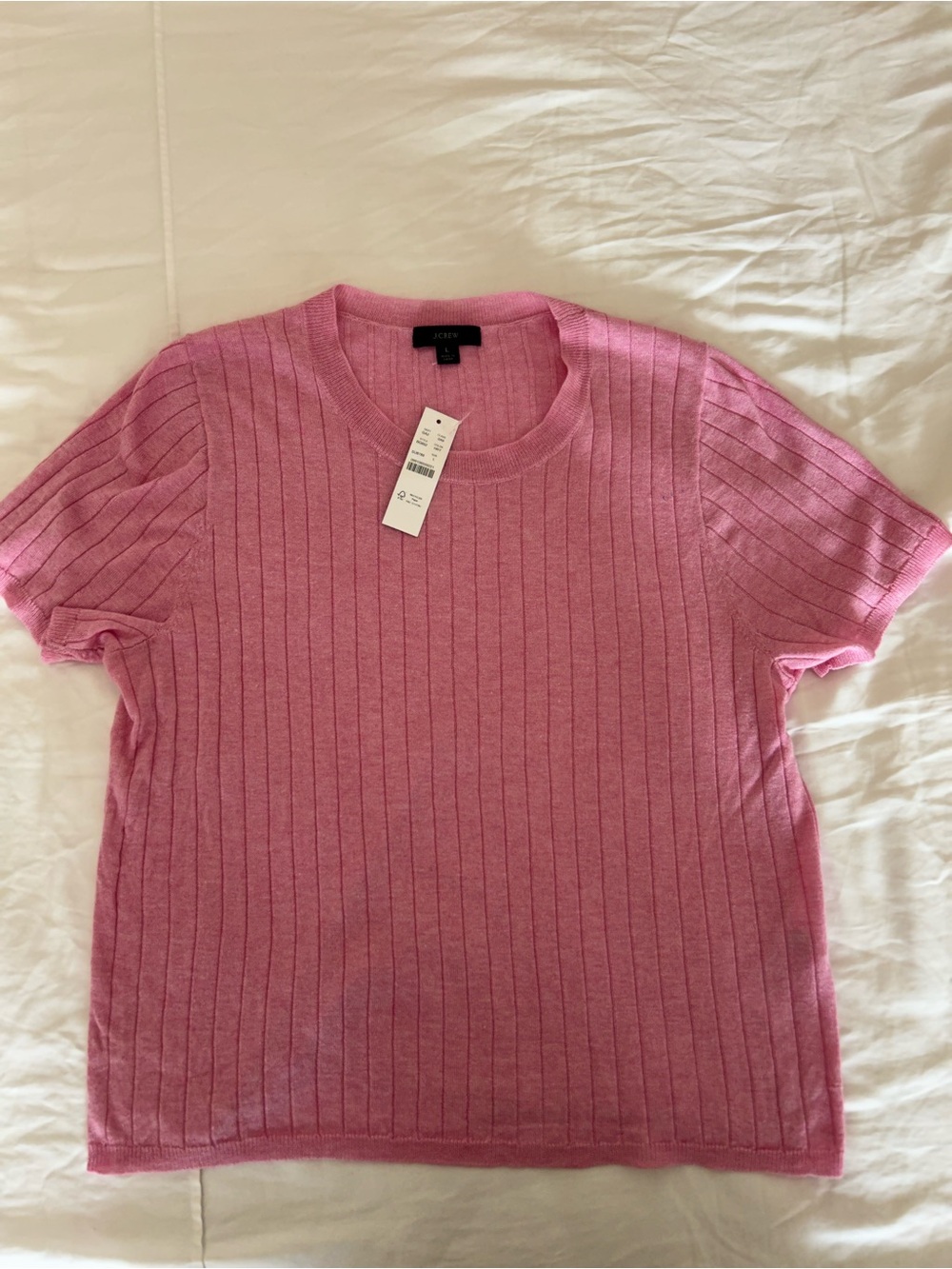 J. Crew Ribbed Short Sleeve Crewneck Sweater in Bubblegum Pink